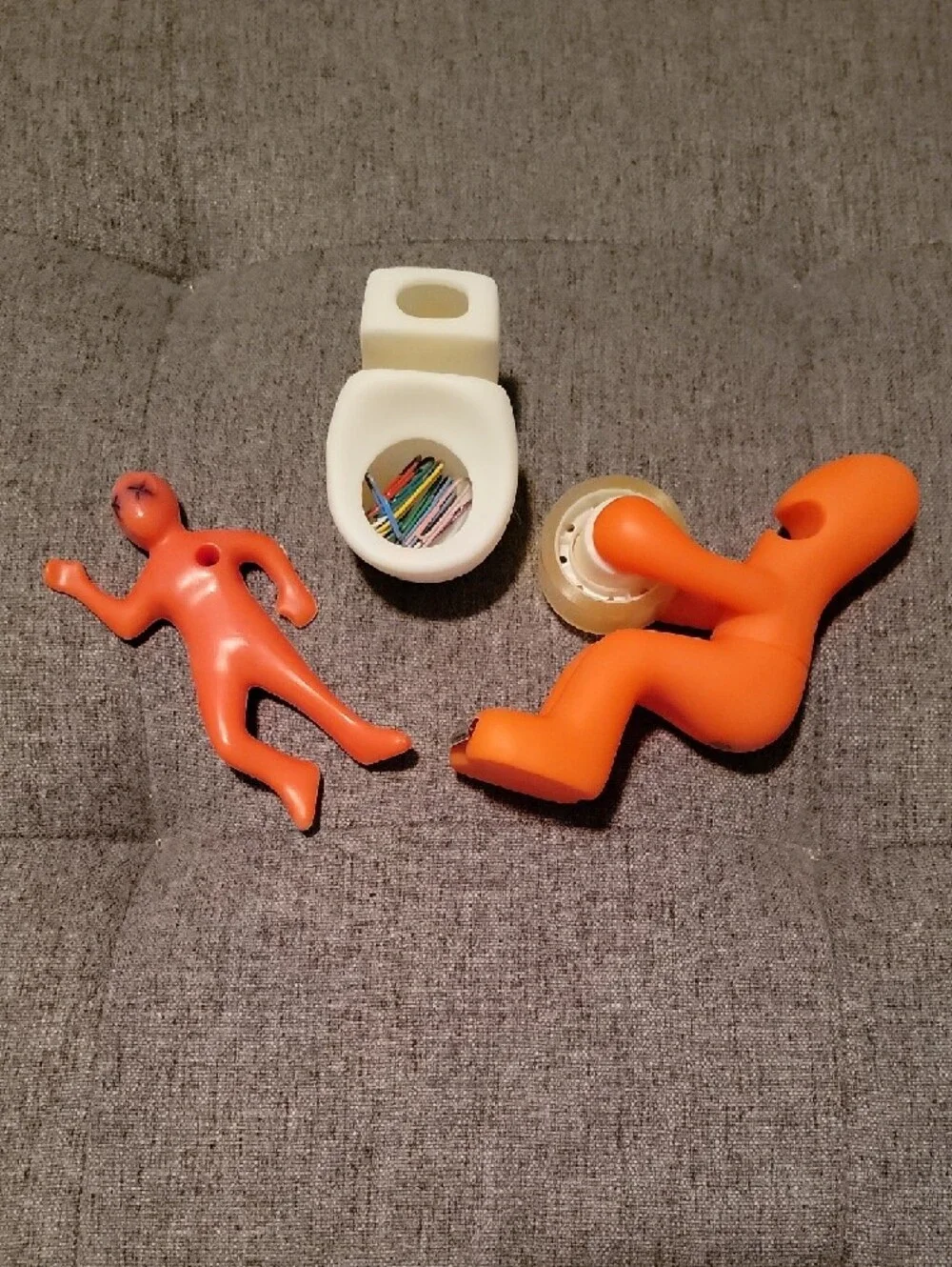 Orange Figure Tape Dispenser with Pen,paper clip & Post-it Notes Holder Desk Set